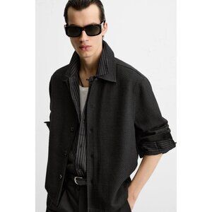 Men's Zara Textured Regular Fit Overshirt‎ Tweed Coat Shirt Button Down Size S